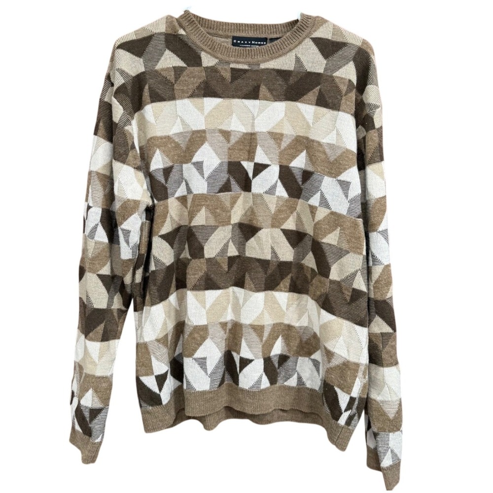 Crazy Horse Geometric Pattern Sweater Knitwear‎ Brown Beige Large